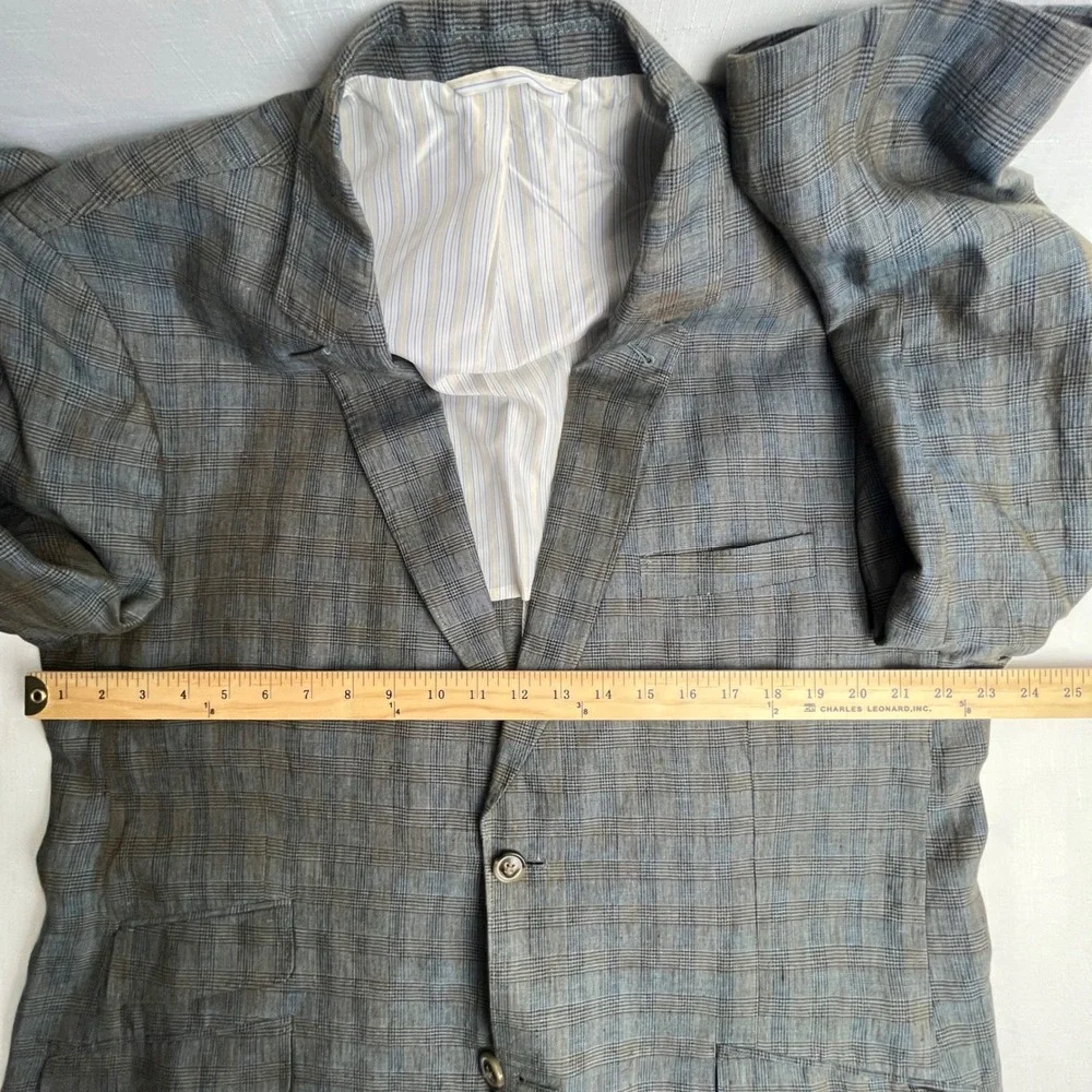 Flynt Sparrow‎ 44R Linen Blazer Gray Plaid Ticket Pocket Summer Sport Coat
